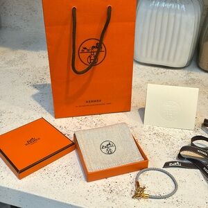 Brand new Hermes Rose gold plated Glenan bracelet in blue gray swift calfskin